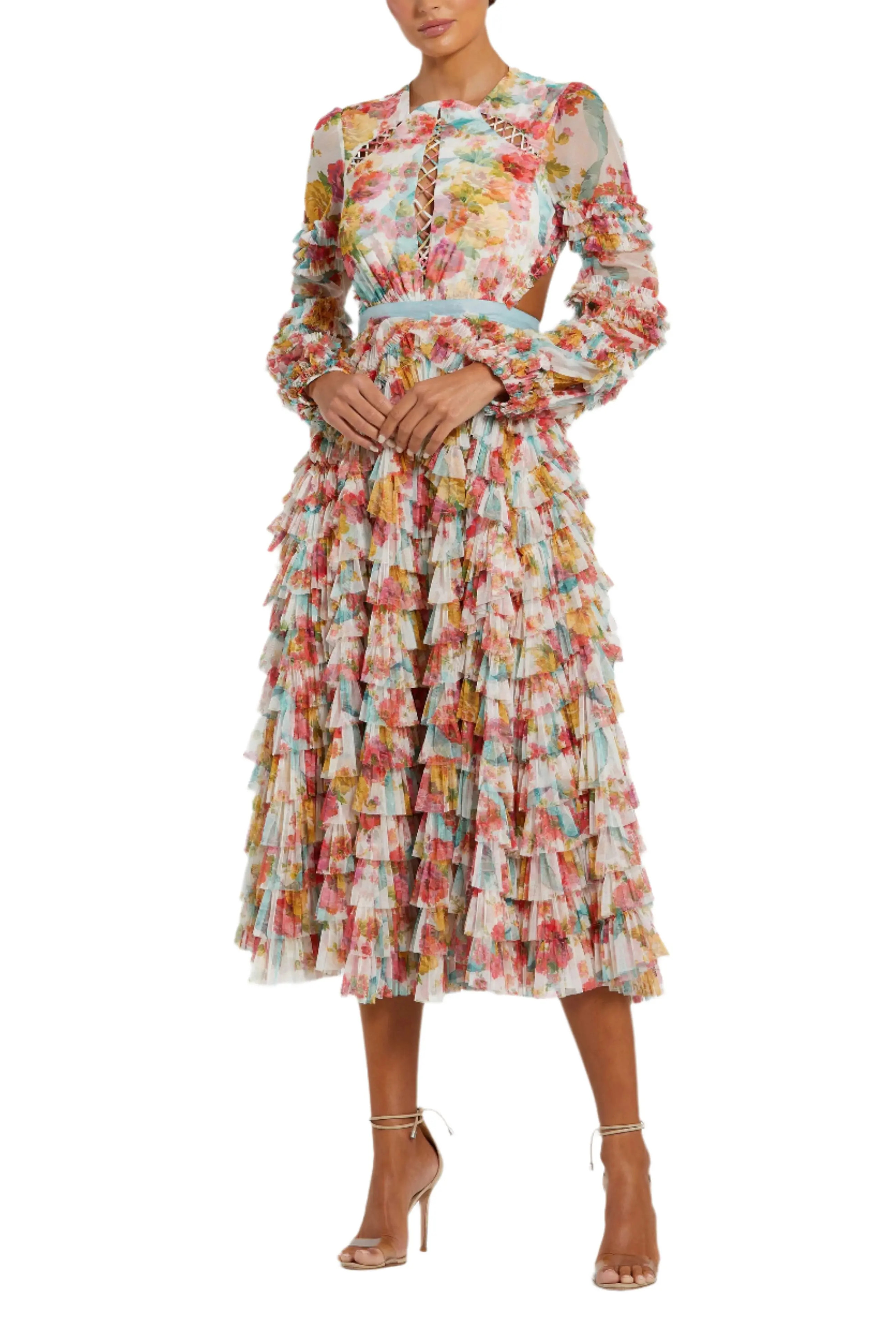 Long Sleeve Tiered Ruffle Cutout Criss Cross Dress (Women) | Nordstrom | Nordstrom