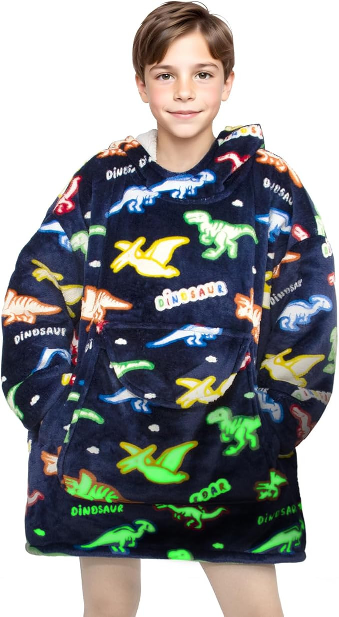 REXEO Wearable Blanket Hoodie for Kids Fleece Sweatshirt Blanket Dinosaur Gifts for Boys Girls Fl... | Amazon (US)