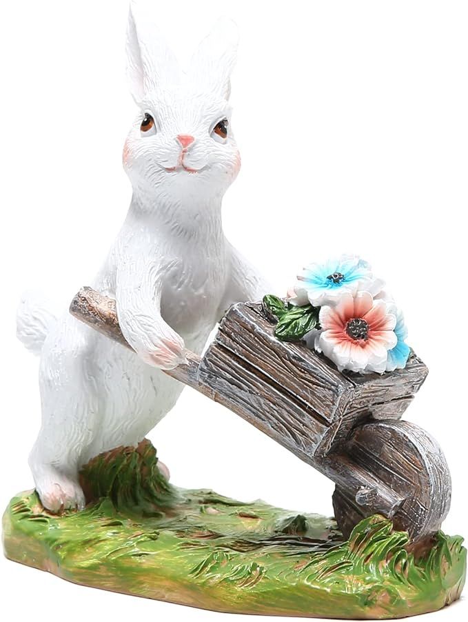 Hodao Spring Home Decor Bunny Figurines Easter Bunny Decorations (White Rabbit Cart) | Amazon (US)