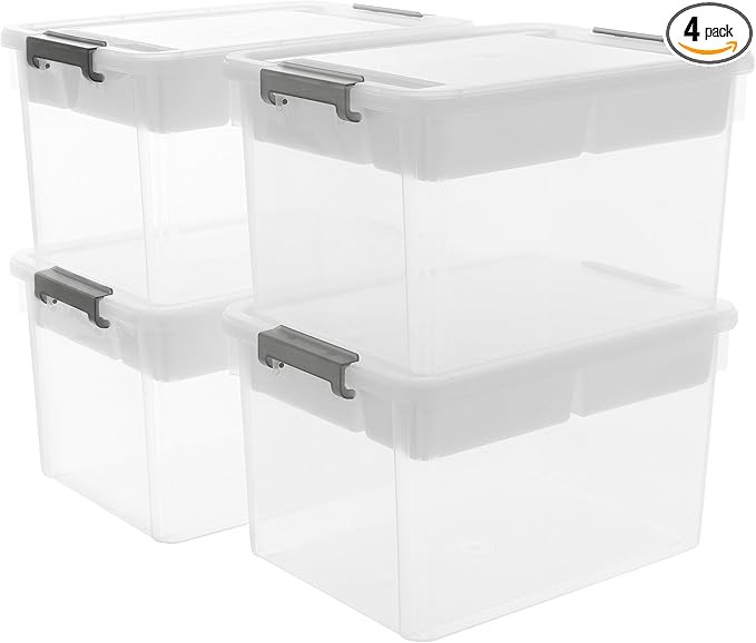 Citylife 32 QT Plastic Storage Bins with Removable Tray Large Stackable Storage Containers for Or... | Amazon (US)