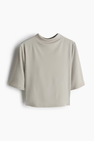 H & M - Microfiber Mock Turtleneck Top - Brown | H&M (US + CA)