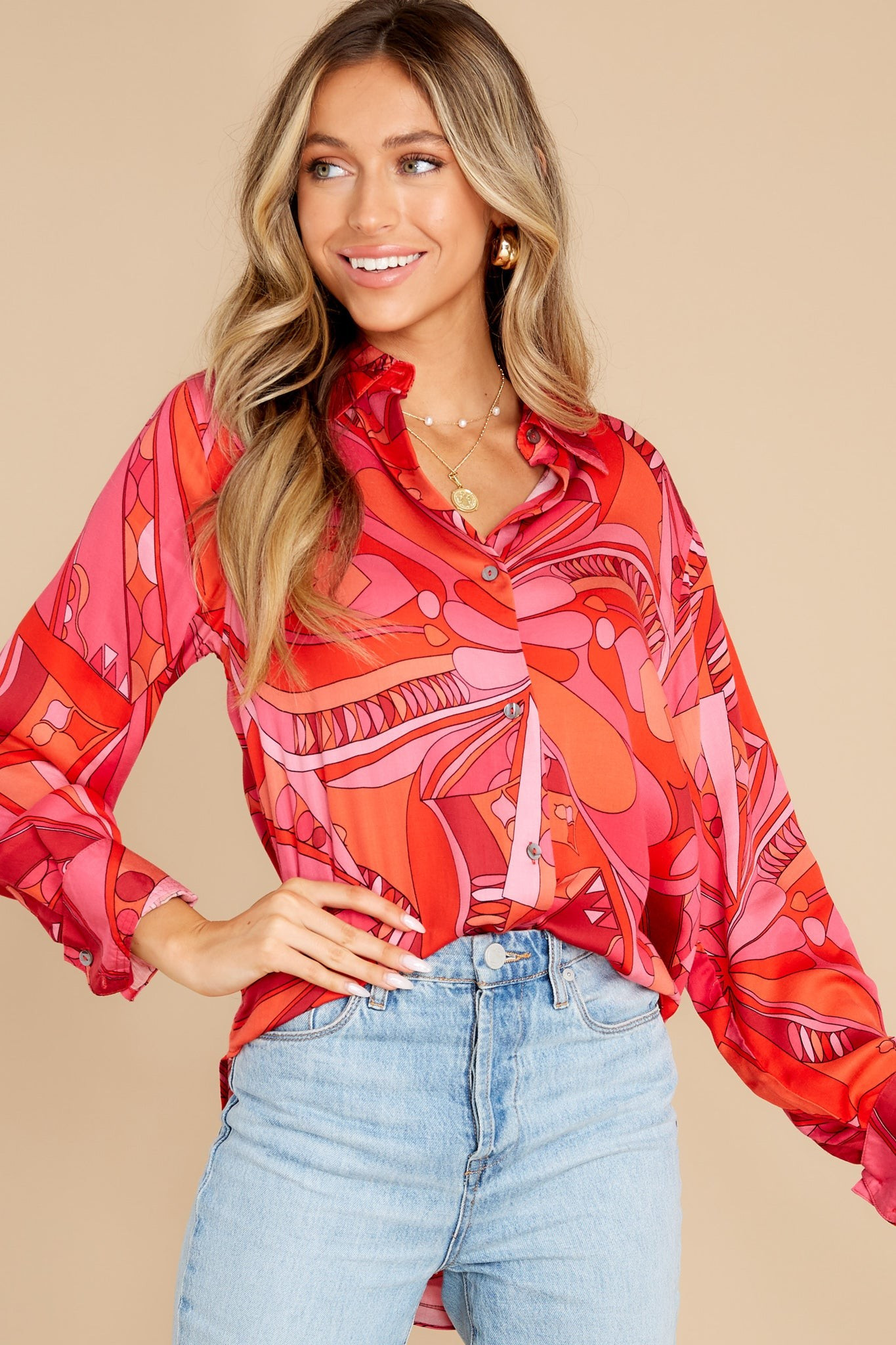 Cheerful Expressions Fuchsia Pink Multi Print Top | Red Dress 
