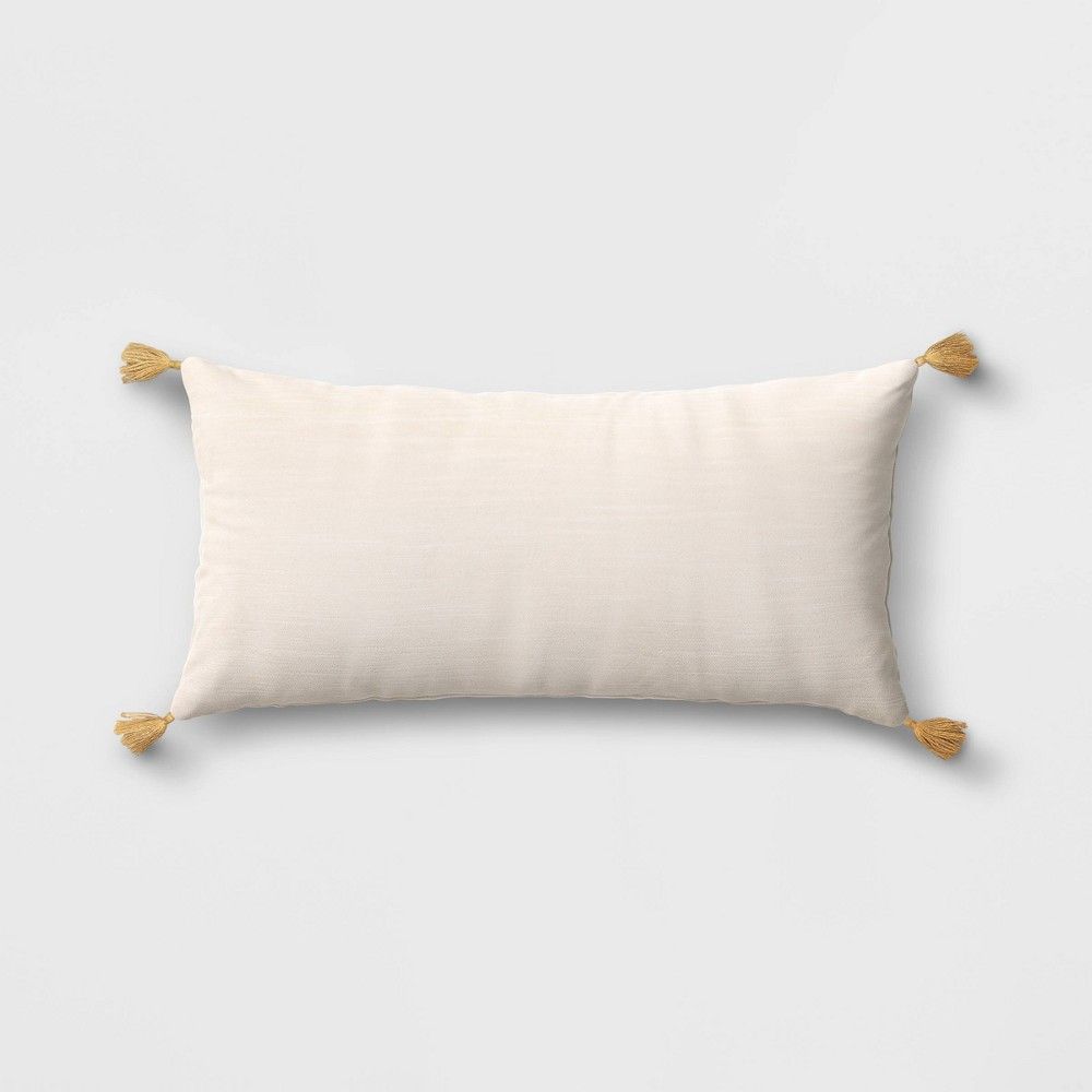 Oversized Velvet Lumbar Throw Pillow with Tassels Cream - Threshold | Target