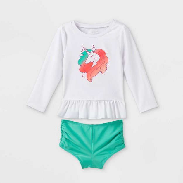 Toddler Girls' Unicorn Ruffle Long Sleeve Rash Guard Set - Cat & Jack™ White | Target