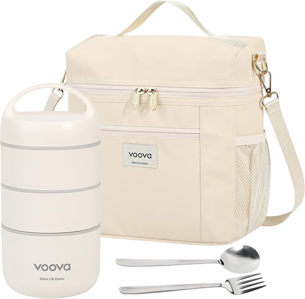 Voova Stackable Stainless Steel Thermal Lunch Box with Lunch Bag and Cultery Set for Adult Women ... | Amazon (US)