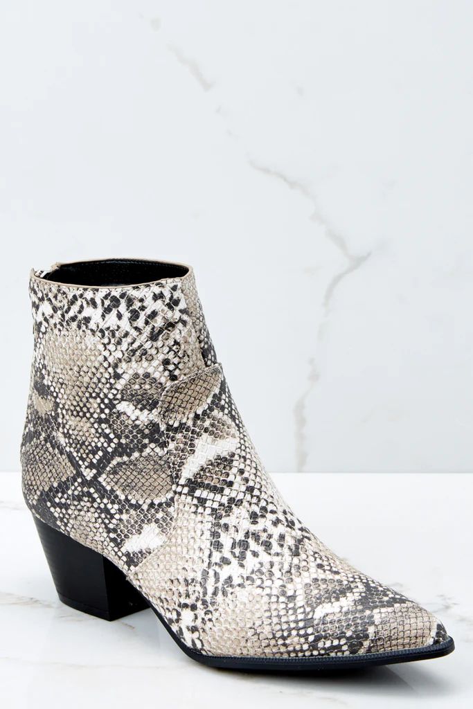 Hard To Miss Beige Snake Print Boots | Red Dress 