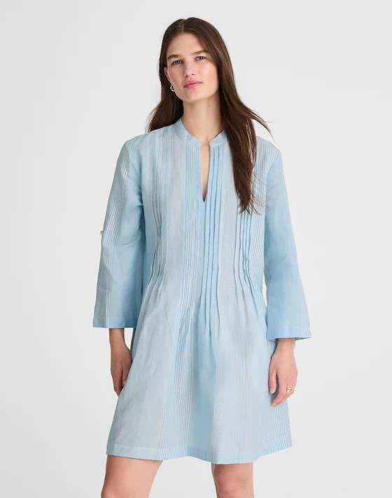 Pleated Splitneck Mini Shirtdress in Stripe | Madewell