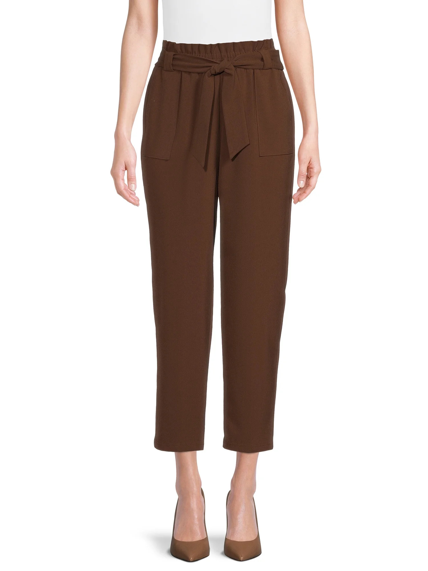 Nine.Eight Women’s Cropped Paper Bag Waist Pants | Walmart (US)