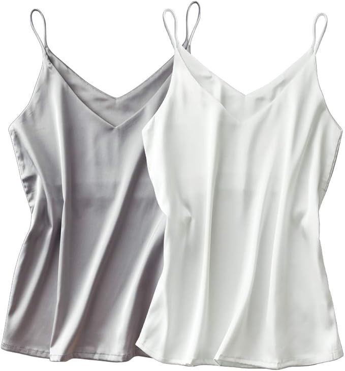 IIG Classic Womens Silk Satin Camisole Top Sexy V Neck Blouse Tank Shirt Ladies Spaghetti Strap V... | Amazon (US)