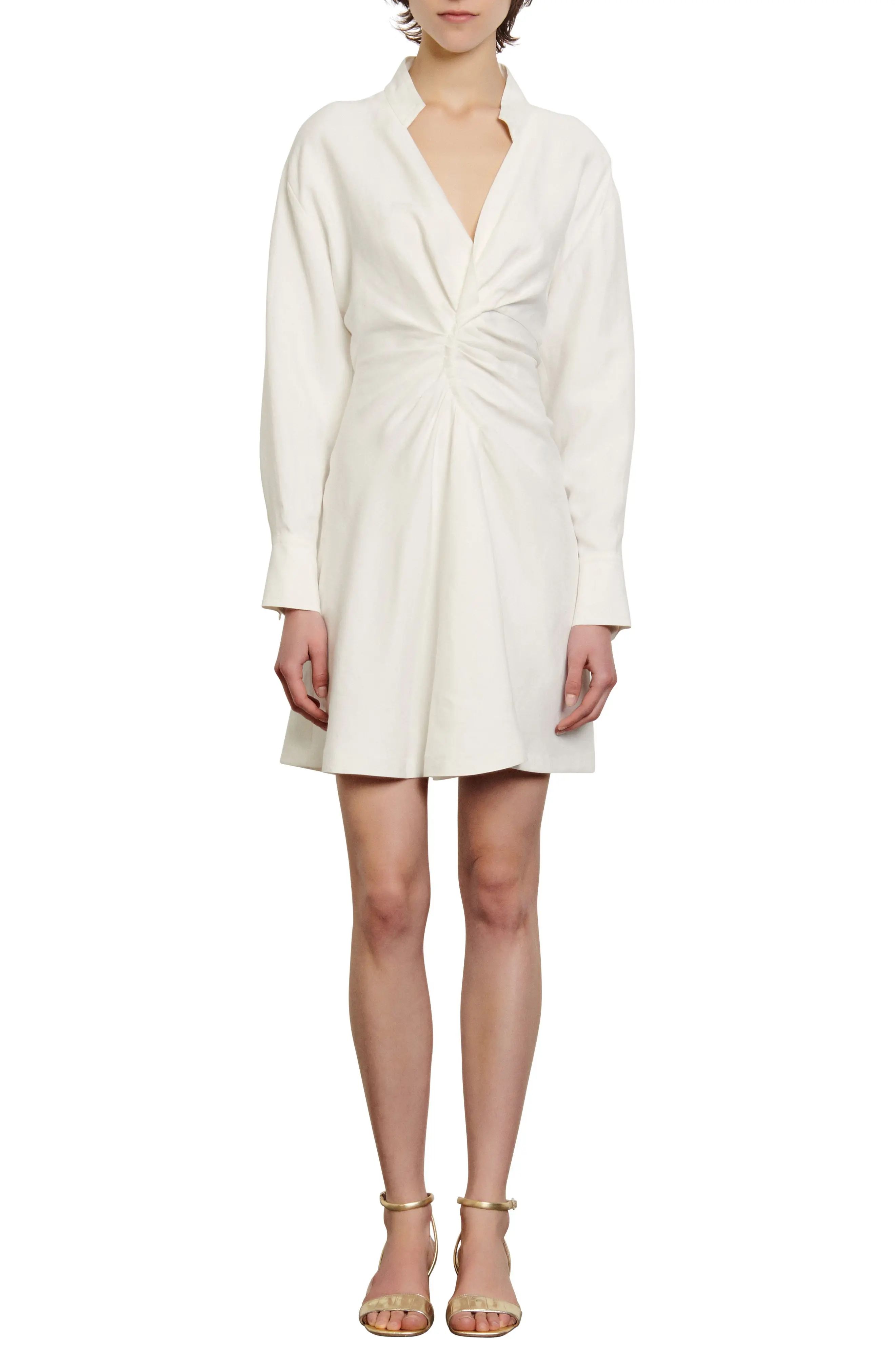 Women's Sandro Celia Long Sleeve Ruched Minidress, Size 4 US - Beige | Nordstrom