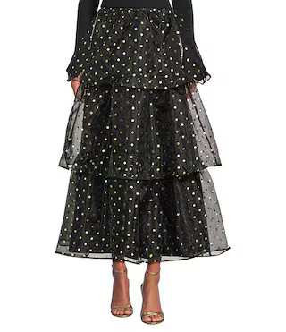 Ferris Polka Dot Halie Organza Ruffle Tiered Maxi Skirt | Dillard's