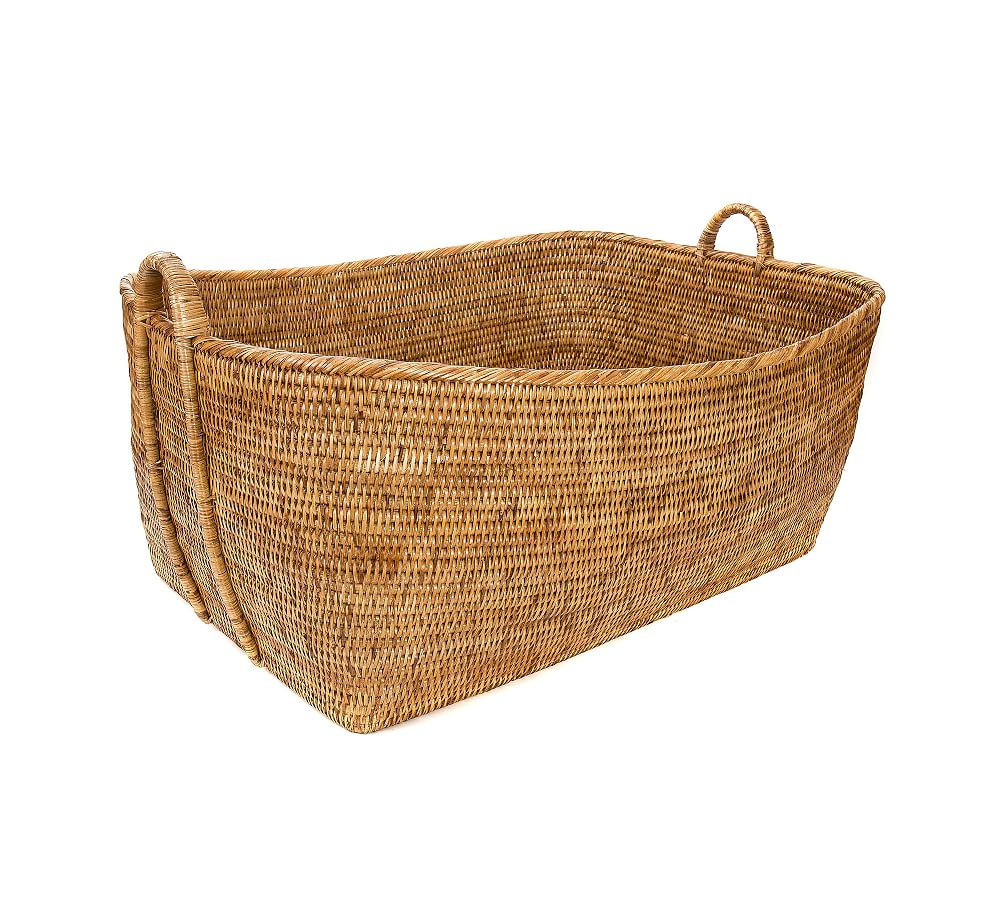 Tava Handwoven Rattan Basket With Hoop Handles, Medium, Natural | Pottery Barn (US)