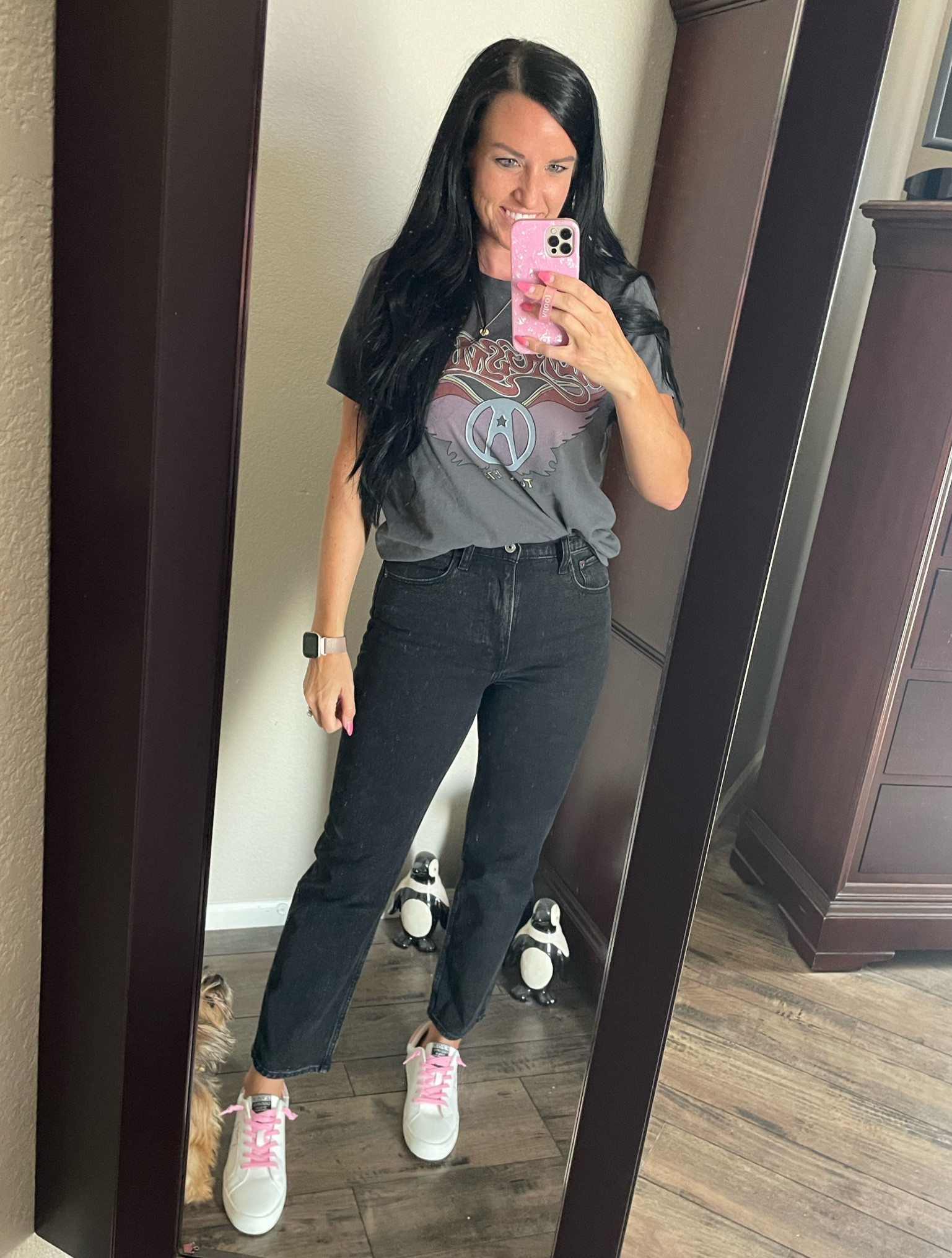 Sale alert🔥 Teacher-approved non-distressed black jeans!! These run TTS (I’m in my normal 4/27) although are a little tight, so size up if you prefer a looser fitting denim. 

My sneakers are from the Saks off 5th outlet— such a deal! They came with gray shoelaces, too! Linking them plus other similar ones. They fit TTS.

• teacher outfit • teacher jeans • jeans • black jeans • Abercrombie jeans • ankle straight jeans • 



#LTKsalealert #LTKSeasonal #LTKBacktoSchool