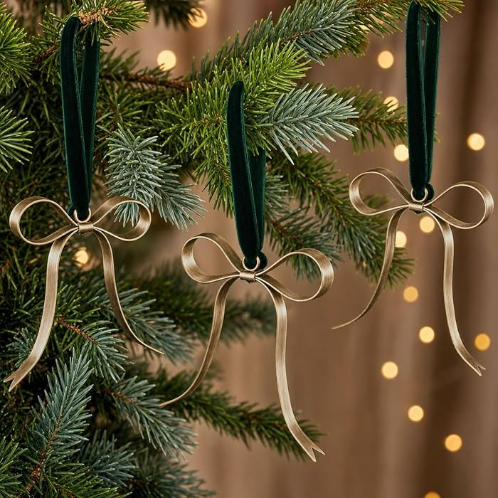 12 Pcs Gold Christmas Ornaments, Xmas Metal Bows for Tree, Classic | Amazon (US)