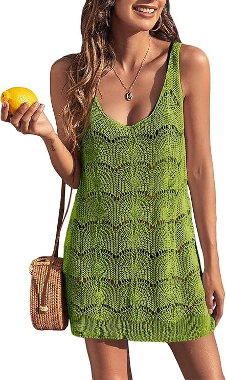 Womens Sexy Crochet Cover Up Swimwear Mesh Dress See Through Fishnet Beach Swimsuit Top | Amazon (US)