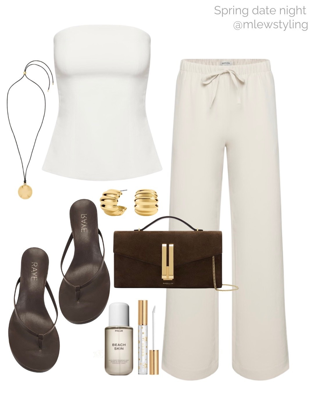Spring date night outfit ✨

Tags: summer outfit, aritzia lodge pants, tube top, DeMellier clutch bag, brown kitten heel sandals, phlur beach skin, Gucci lip gloss, electric picks gold hoop earrings, reformation pendant necklace, Mother’s Day look 

#LTKootd #LTKMothersDay #LTKgrwm