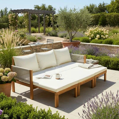 73.2" Wide Straight Acacia Wood Patio Daybed With Cushions | Wayfair North America