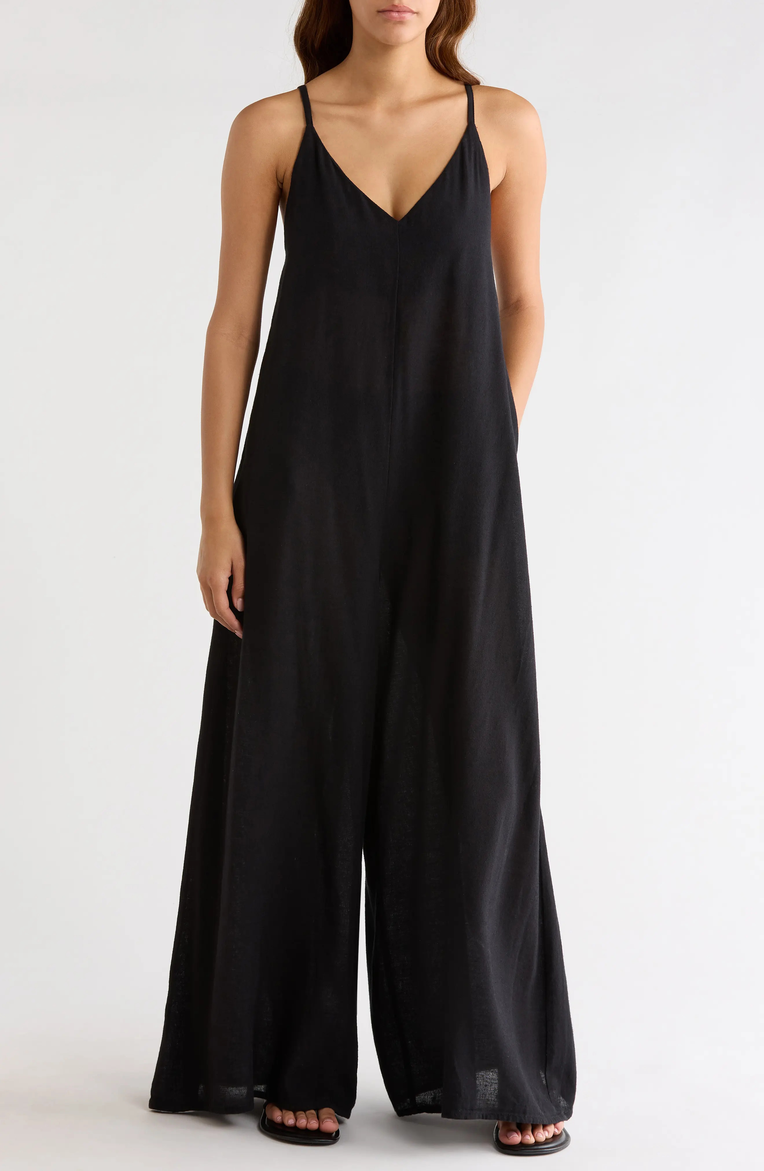 Elan Wide Leg Cotton & Linen Blend Cover-Up Jumpsuit in Off White at Nordstrom, Size Small | Nordstrom
