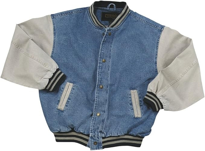 TRENDWAVE SPORTSWEAR Washed Cotton- Vintage Denim Varsity Jacket with Khaki Sleeves | Amazon (US)