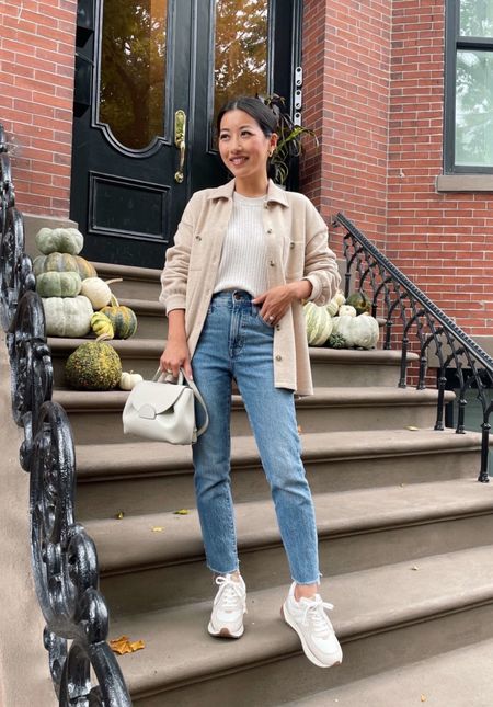 Sale alert: 40% off at Madewell with code OHJOY, includes their classic Perfect Vintage jean!

•Madewell jeans 24P - recommend sizing down if you want a more fitted look!
•Madewell knit shirt jacket xxs - cozy, petite friendly fit. I’m wearing “Heather sandalwood” but linked it in gray which is fully stocked
•Madewell kickoff trainer sneakers 5H - great comfy leather sneaker 
•Polene bag

#petite

#LTKsalealert #LTKSeasonal #LTKshoecrush