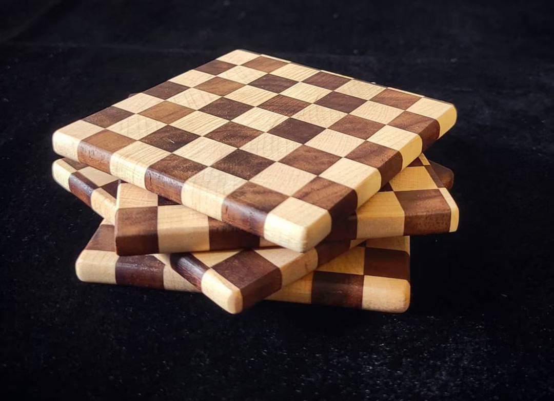 Wooden Checkered Coaster Set. Handmade Coffee Table Coasters, Bar Coasters. Gift for Housewarming... | Etsy (US)