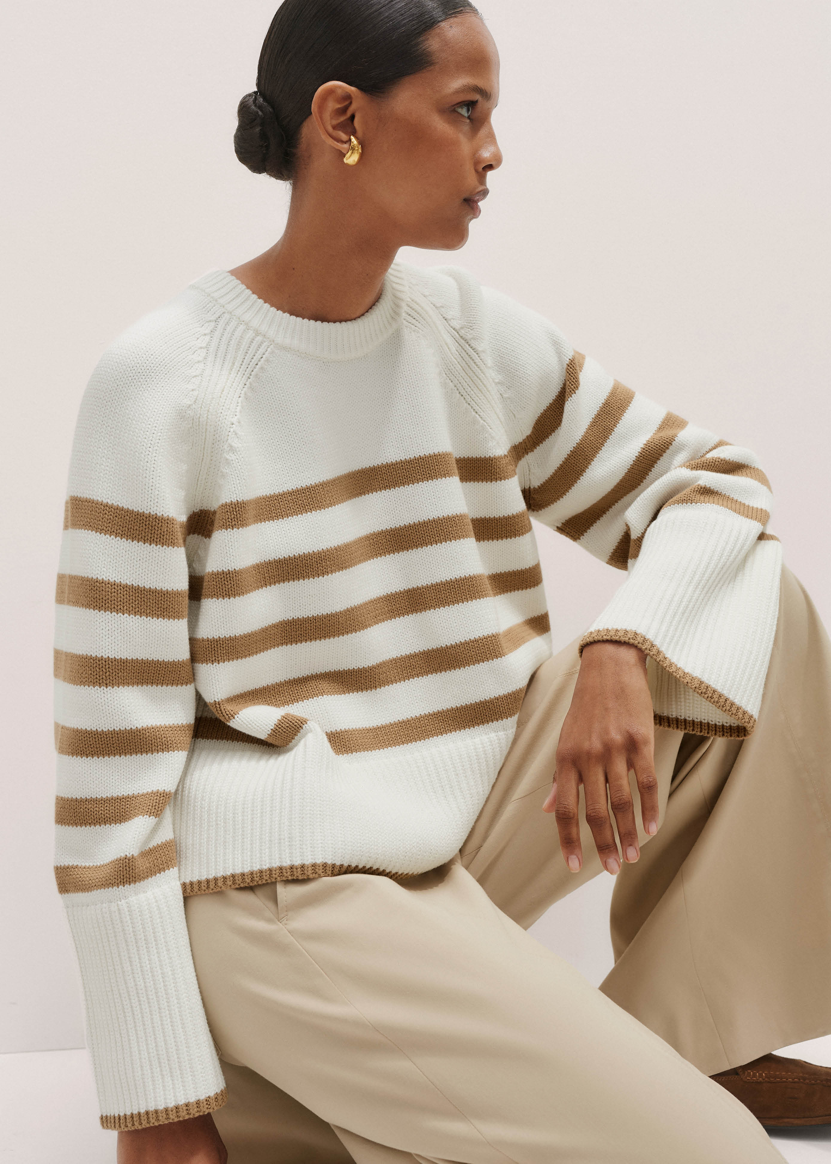 Women's White Soft-Touch Cotton Stripe Oversized Jumper | ME+EM | ME+EM Global (Excluding US)
