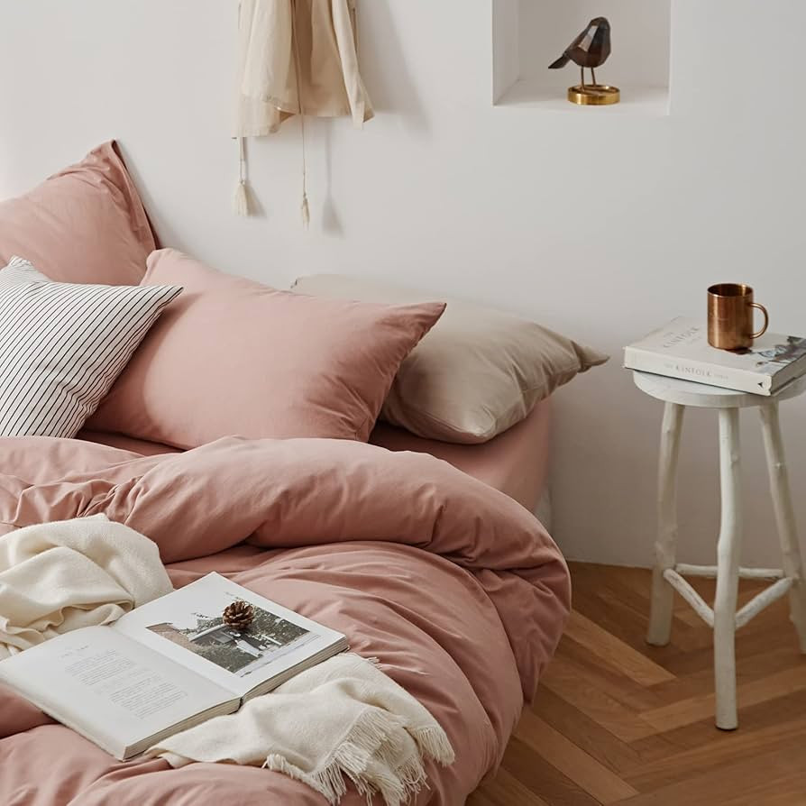 OTOB Jersey Duvet Cover Cotton Blush Pink Boho Comforter Cover 3 Piece Bedding Set Cozy Jersey Kn... | Amazon (US)