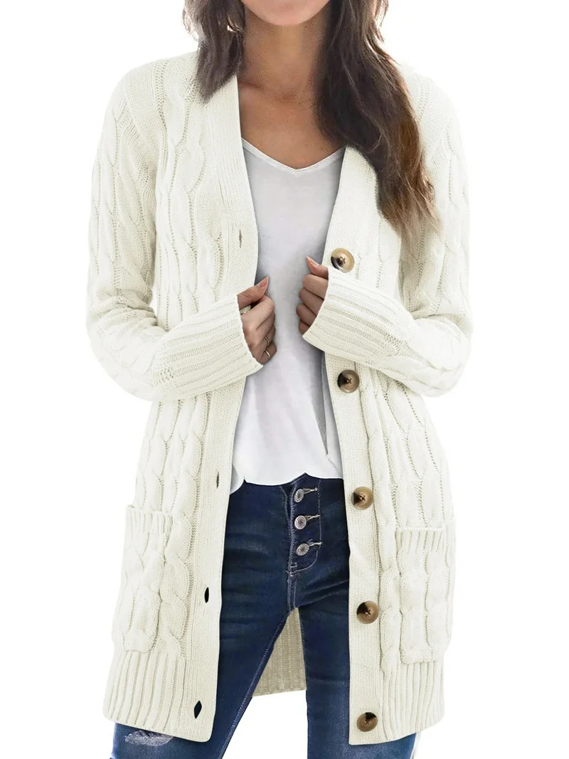 DOKOTOO Womens Ribbed Knit Cuffs Hem Twisted Knit Sweater White Button Down Cardigan for Women Pl... | Walmart (US)