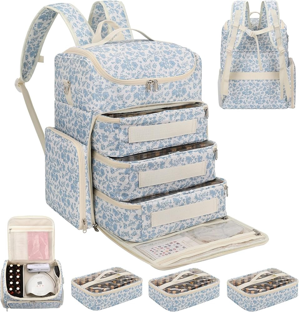 Extra Large Nail Polish Organizer Backpack, Holds 124+ Bottles & Full Size Lamp, Travel Nail Orga... | Amazon (US)