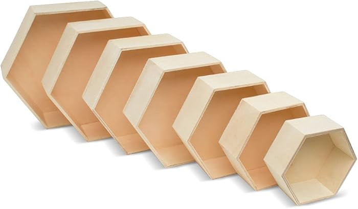 Woodpeckers Wooden Hexagon Floating Shelves with Backs, Set of 7, Unfinished for Crafts and DIY W... | Amazon (US)