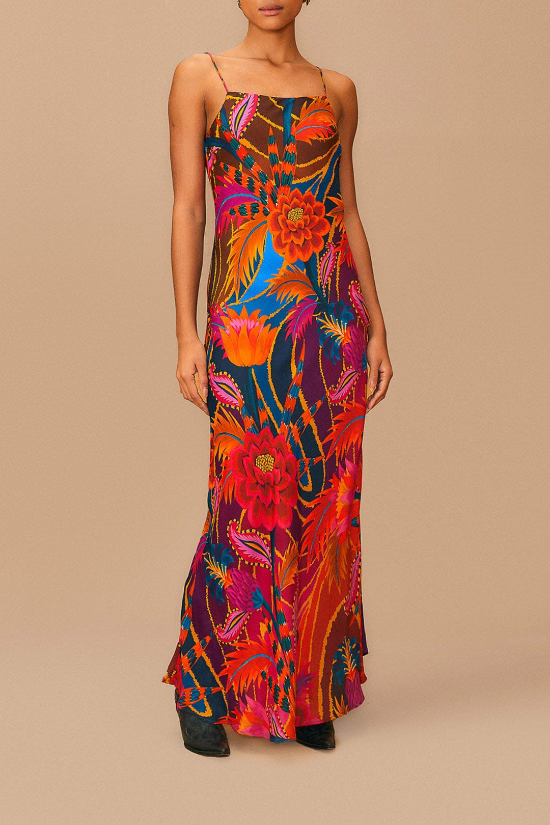 vintage wave multicolor lenzing™ ecovero™ viscose maxi dress | FarmRio (US)