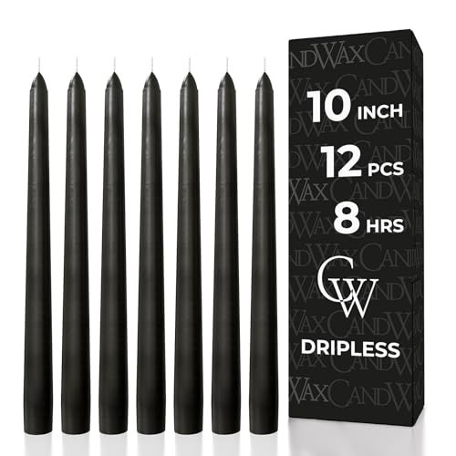 CANDWAX 10 inch Taper Candles Set of 12 - Unscented Black Tapered Candle Sticks - Perfect for Halloween Decoration | Amazon (US)