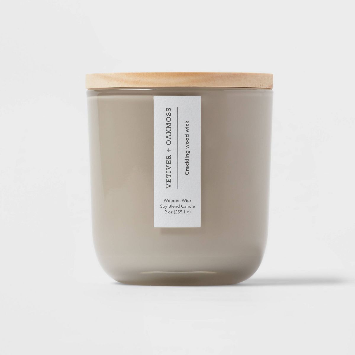 Round Base Glass Candle with Wooden Wick Vetiver & Oakmoss Tan - Threshold™ | Target
