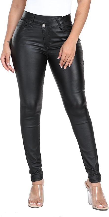 WAYRUNZ Womens High Waisted Stretch Faux Leather Pants PU Coated Legging Juniors | Amazon (US)