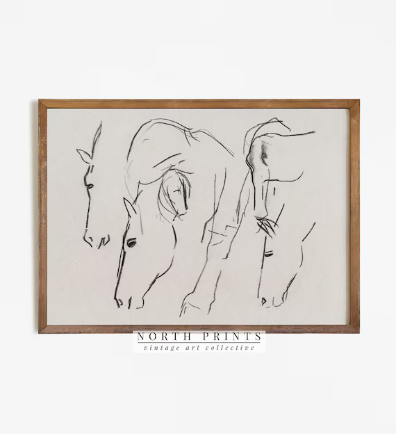 Minimalist Horse Drawing  Vintage Sketch Print  Farmhouse | Etsy | Etsy (US)