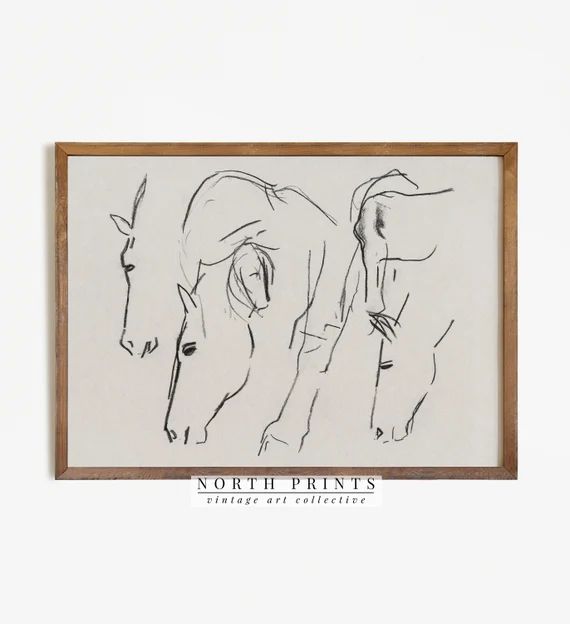 Minimalist Horse Drawing  Vintage Sketch Print  Farmhouse | Etsy | Etsy (US)