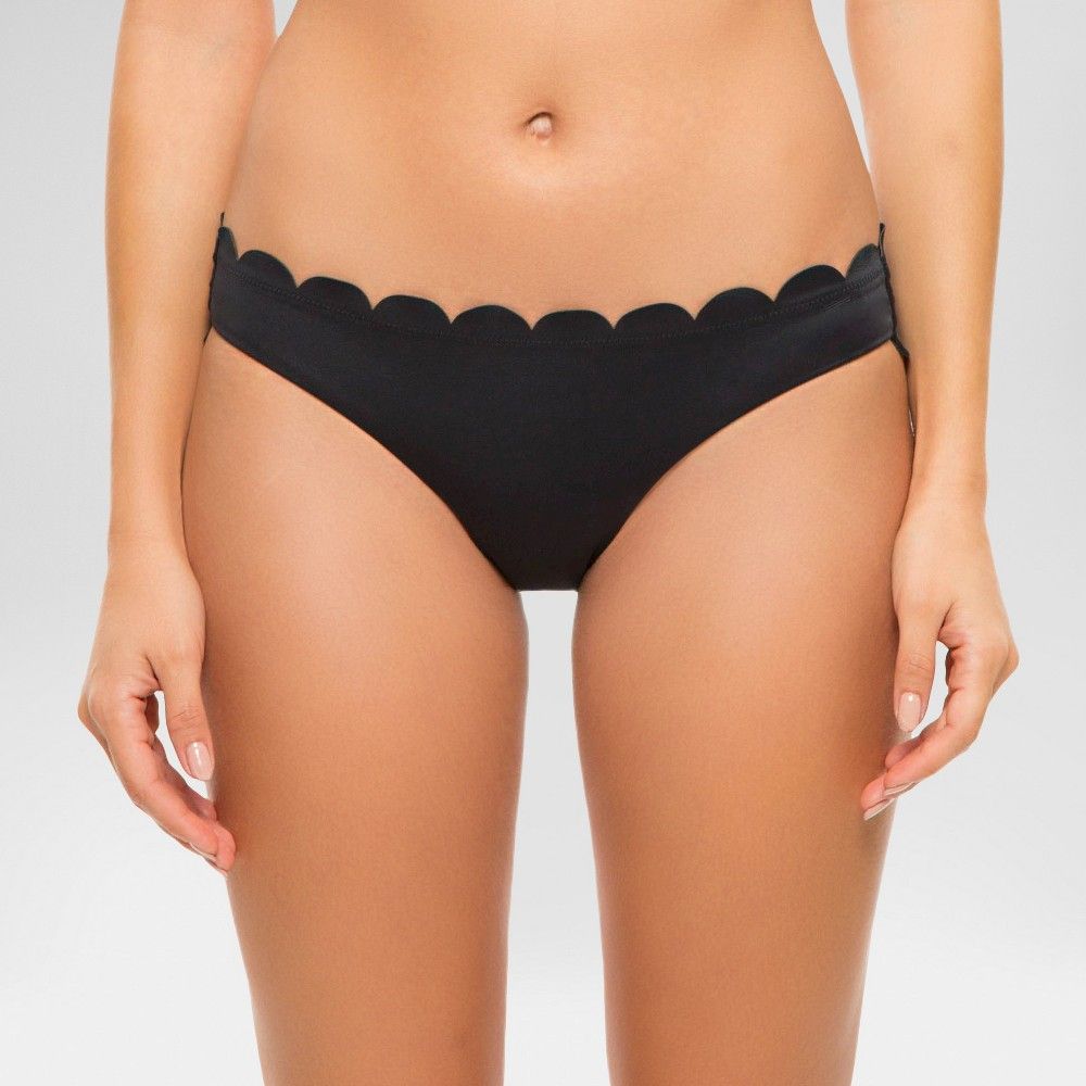 Women's Scallop Hipster Bikini Bottom Onyx (Black) M - Vanilla Beach | Target
