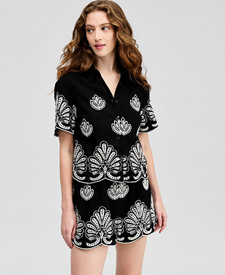 Women's Cotton Embroidered Camp Shirt | Macy's
