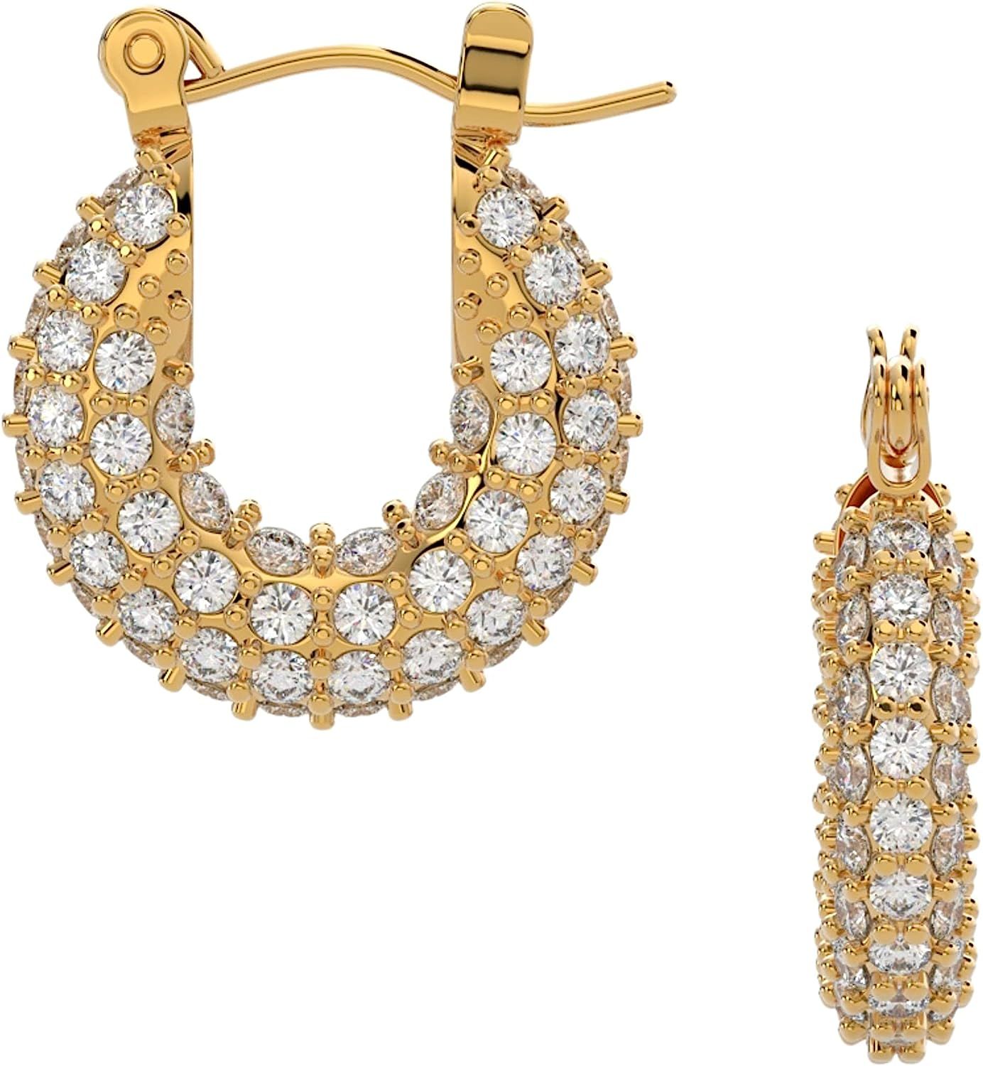 ELISE & DREW - 18k Gold Plated Hoop Earrings, Small Hoop Earrings for women, Stainless Steel, Cub... | Amazon (US)