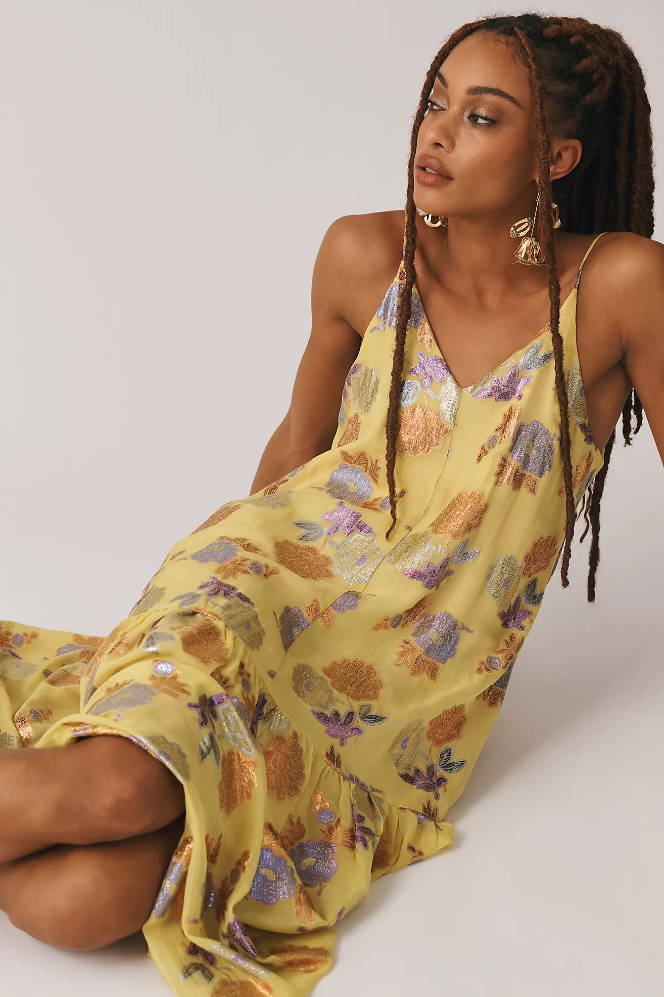 Delfi Collective Silk V-Neck Drop-Waist Dress | Anthropologie (US)