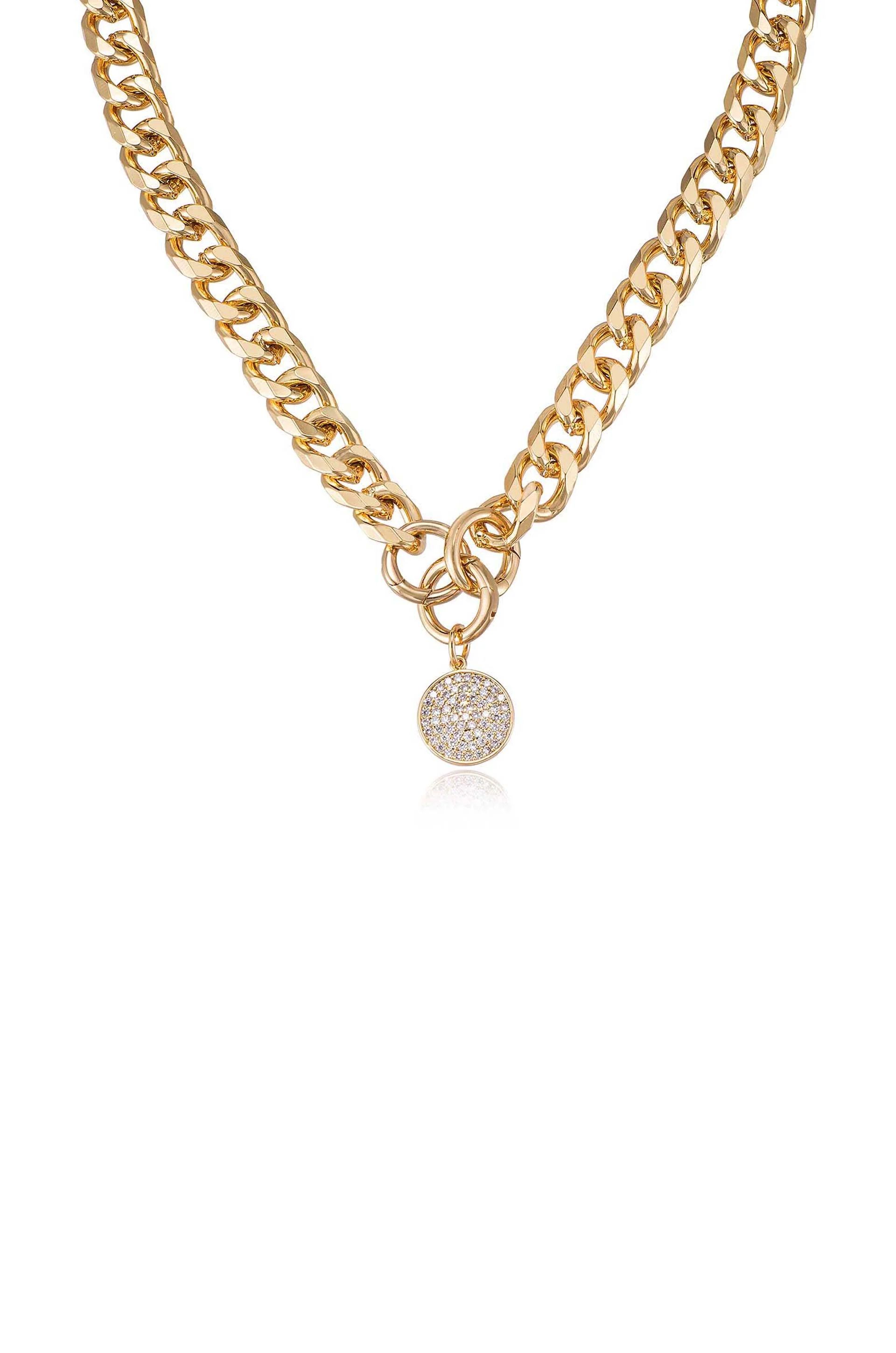 Crystal Disc Charm and 18k Gold Plated Chain Necklace | Ettika