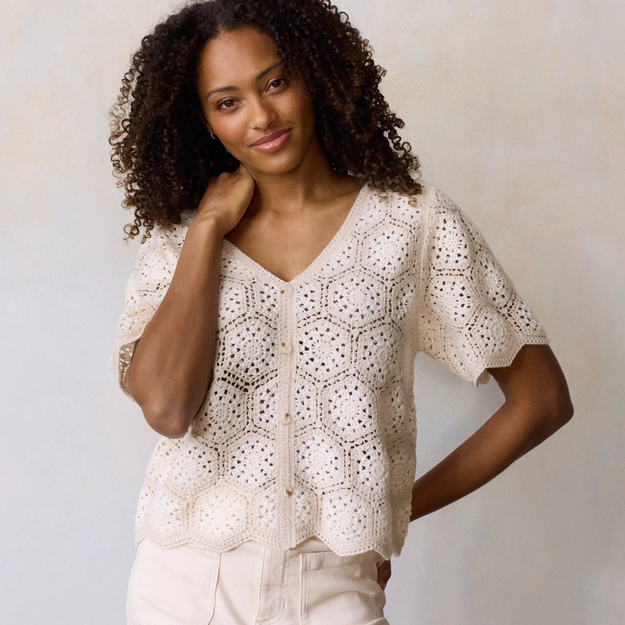 Women's LC Lauren Conrad Short Sleeve Crochet Sweater | Kohl's