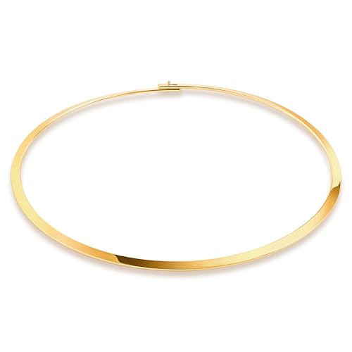 Aobei Pearl 18K Gold Cuff Choker Necklace for Women Simple Flat Wire Neck Collar Jewelry | Amazon (US)