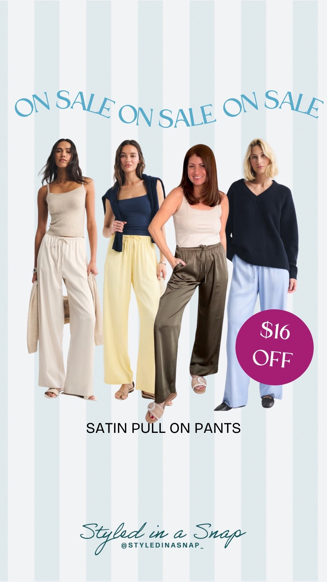 I am loving these Abercrombie satin, pull on pants. They are absolutely stunning for the changing weather and so comfortable. They are a splurge, but completely worth it in my opinion. Add a cute jacket, cardigan and sneakers for cooler weather or a tank top and sandals when it’s warm. 
Elevated lounge outfit inspo  

#LTKPetite #LTKOver40 #LTKSeasonal