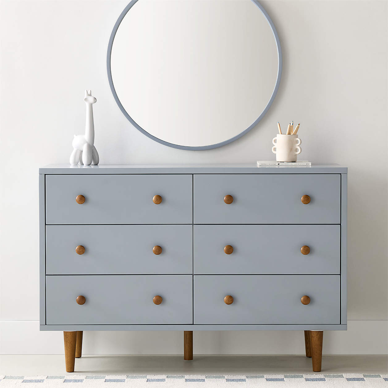 Finn 51" Mist Blue Wood Wide 6-Drawer Kids Dresser + Reviews | Crate & Kids | Crate & Barrel