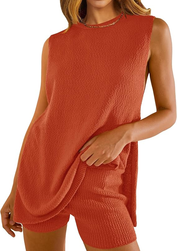 NENONA Women's Summer Sleeveless Sweater Sets Casual Knit Tunic Tops and Shorts 2 Piece Outfits | Amazon (US)