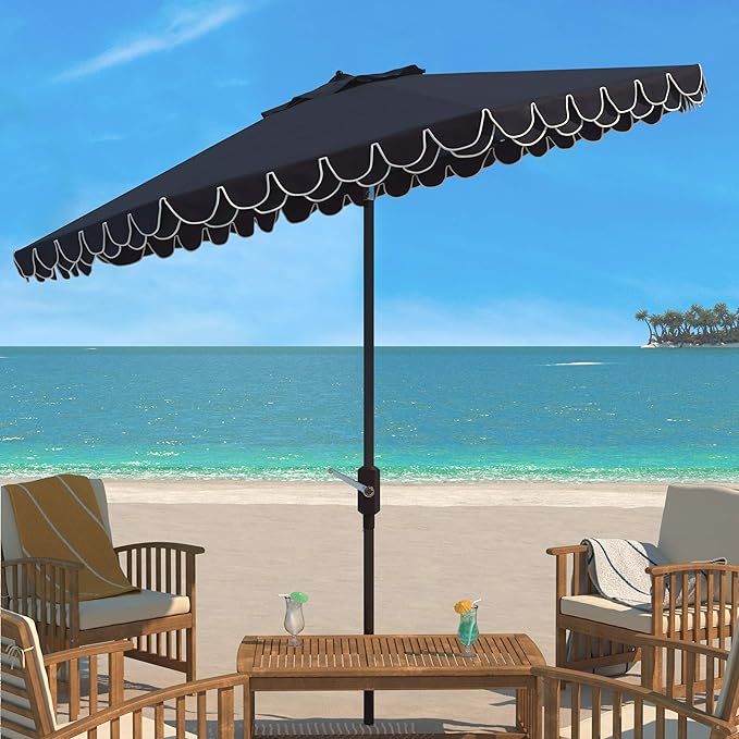 SAFAVIEH Outdoor Elegant Valance 11-Foot Round UV Protected Umbrella | Amazon (US)