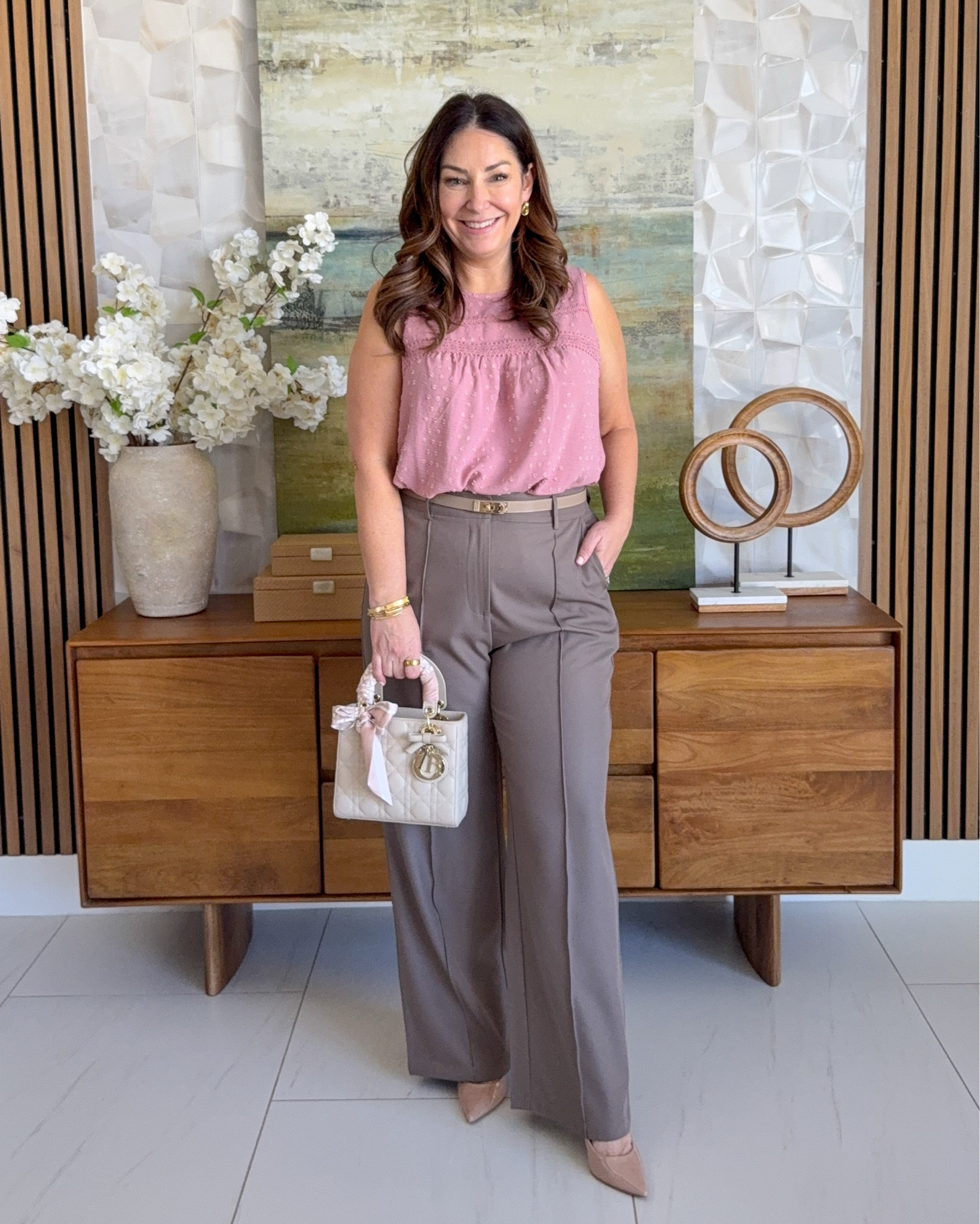 Spring workwear outfit with Amazon pink blouse with flat front trouser pants 

 -Wearing large blouse, pants tts, L 

#springoutfit #springworkwear  

 #LTKOver40 #LTKMidsize #LTKWorkwear