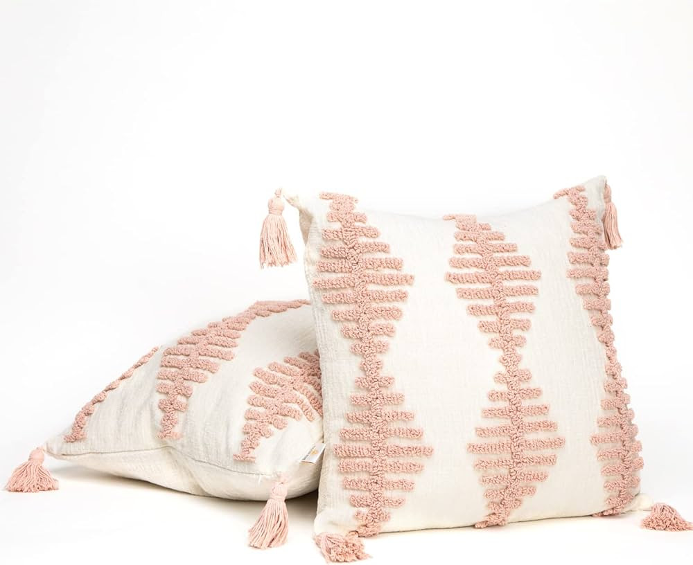 Decorative Pillow Covers – Blush Pink Throw Pillow Cases with Geometric Tufted Design and Soft ... | Amazon (US)