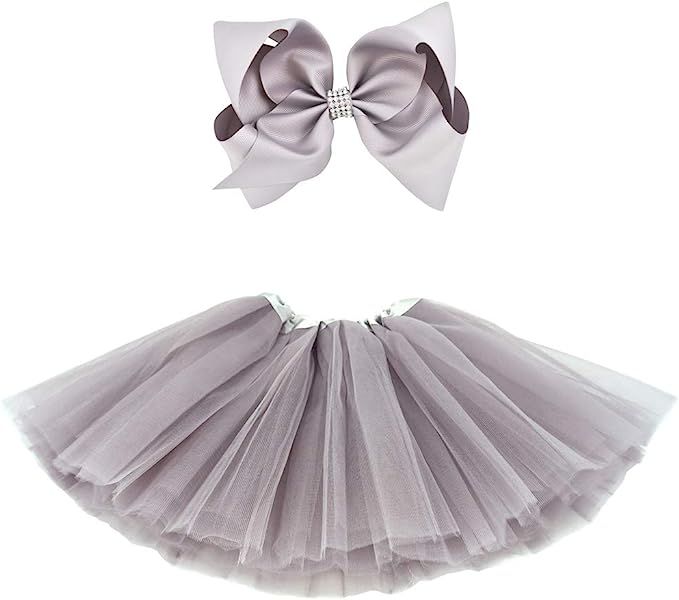 BGFKS 5 Layered Tulle Tutu Skirt for Girls with Hairbow, Ballet Dressing Up Kid Tutu Skirt | Amazon (US)